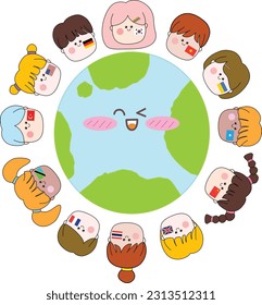 Illustration of a smiling earth character and a face painting character