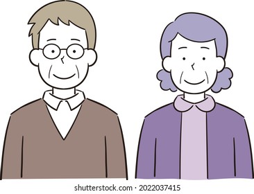 Illustration of a smiling elderly couple lined up with two people