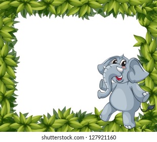 Illustration of a smiling elephant and plant frame