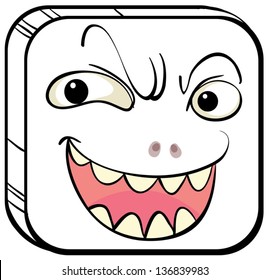 Illustration of a smiling face in a square on a white background