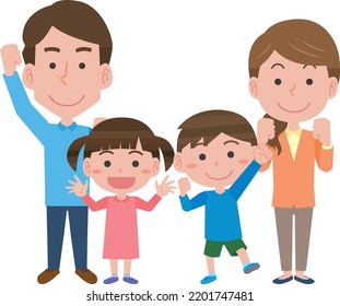 Illustration of a smiling family of four