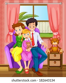 Illustration of a smiling family inside the house