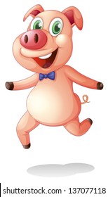 Illustration of a smiling fat pig on a white background