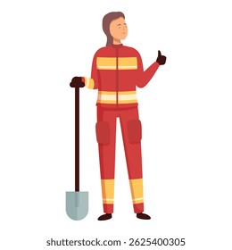 Illustration of a smiling firefighter with a shovel showing approval with a thumbs up gesture