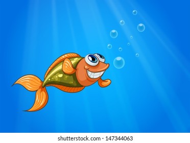 Ilustración de un pez sonriente en el océano