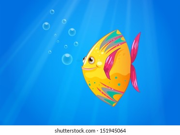 Illustration of a smiling fish swimming