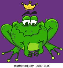 Illustration of a smiling frog on a purple background