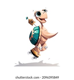 Illustration of the smiling funny turtle on roller skates