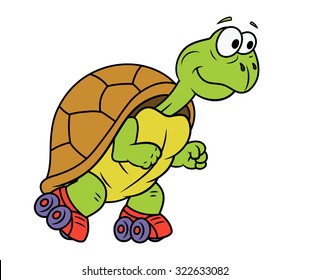 Illustration of the smiling funny turtle on roller skates