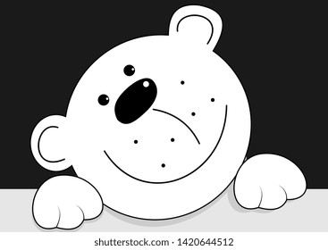 Illustration of a smiling funny white bear on a black background