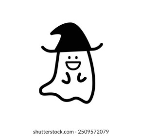 Illustration of a smiling ghost wearing a hat