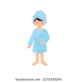 Illustration of Smiling Girl in Blue Bath Robe