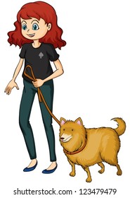 Illustration of a smiling girl and a dog on a white background