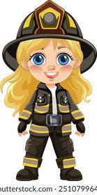 Illustration of a smiling girl firefighter