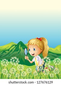 Illustration of a smiling girl and a magnifier