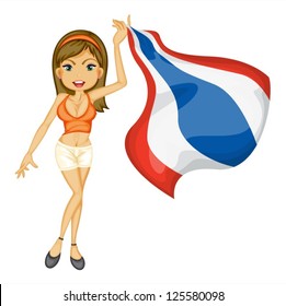 Illustration eines lächelnden Mädchens mit nationaler Flagge auf weißem Hintergrund