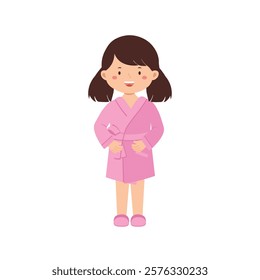 Illustration of Smiling Girl in Pink Robe 