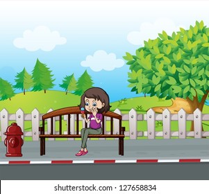 Illustration of a smiling girl sitting on a bench