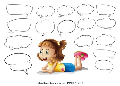 Illustration of a smiling girl and speech bubbles on a white background