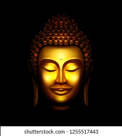 Illustration of Smiling Golden Buddha Face Against a Black Background