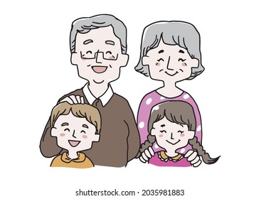 Illustration of smiling grandfather and grandchildren