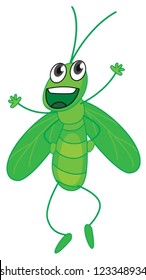 Illustration of a smiling grasshopper on a white background