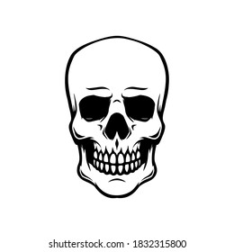 Illustration of smiling halloween skull. Design element for poster,card, banner, sign, emblem. Vector illustration