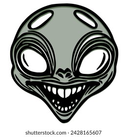 Illustration with smiling and happy alien face.
