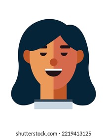 Illustration of Smiling Happy girl Flat design Vector. female face Illustration Icon Avatar isolated on white background. Perfect for coloring book, textiles, icon, web, painting, books, t-shirt print
