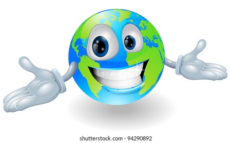 Illustration of a smiling happy globe character with hands held out