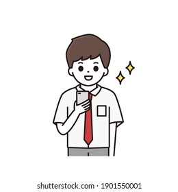 Illustration of a smiling high school boy holding a smartphone