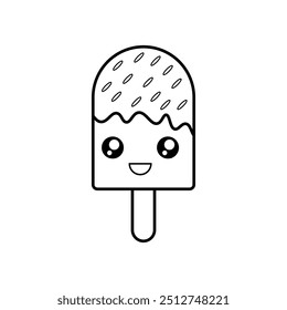 Ilustración de un helado sonriente con ojos en silueta sobre un fondo blanco