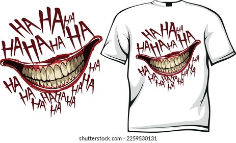 Illustration of smiling joker mouth patch with HA HA HA isolated on white background - Creative Tshirt Design Vector 
