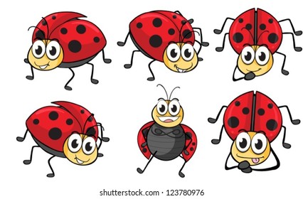 Ilustración de ladybugs sonrientes sobre un fondo blanco