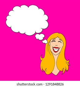 Illustration of a smiling long-haired blonde woman thinking about something