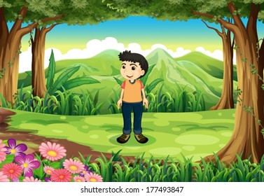 Illustration of a smiling man at the forest