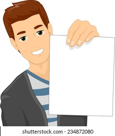 Ilustración de un sonriente sosteniendo un papel en blanco