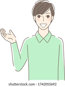 Illustration of a smiling man holding his hand out