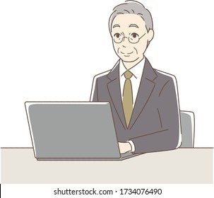 Illustration of a smiling man operating a laptop