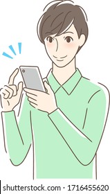 Illustration of a smiling man operating a smartphone