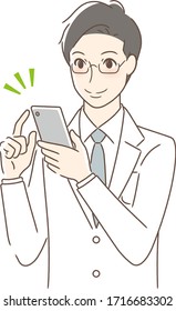 Illustration of a smiling man operating a smartphone