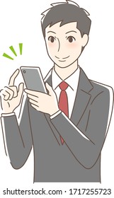 Ilustración de un hombre sonriente operando un smartphone