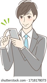 Illustration of a smiling man operating a smartphone