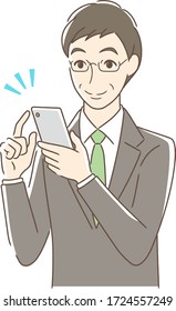 Ilustración de un hombre sonriente que opera un smartphone