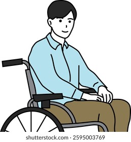 Illustration of a smiling man sitting in a wheelchair