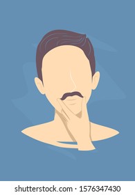Illustration of a Smiling Man Touching and Massaging His Handlebar Mustache