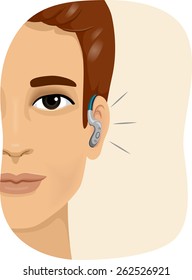 Illustration of a Smiling Man Wearing a Hearing Aid