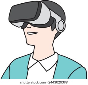 Illustration of a smiling man wearing VR goggles