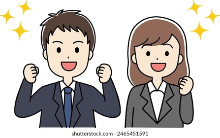 Illustration of a smiling man and woman in suits