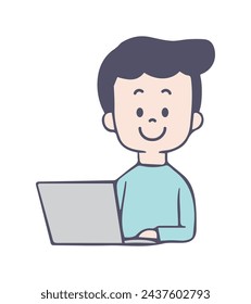 Abbildung eines lächelnden Mannes, der an einem Laptop arbeitet
